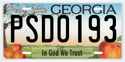 GA license plate PSD0193