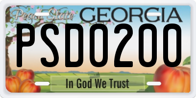GA license plate PSD0200
