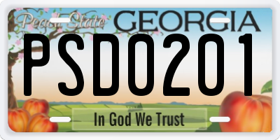 GA license plate PSD0201