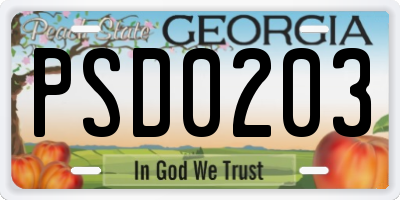 GA license plate PSD0203