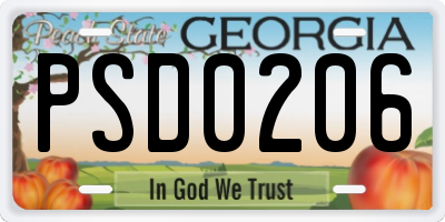 GA license plate PSD0206