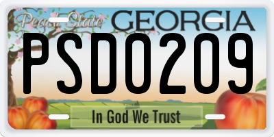 GA license plate PSD0209