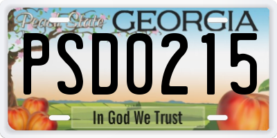 GA license plate PSD0215