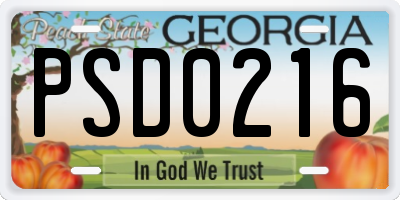 GA license plate PSD0216