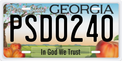 GA license plate PSD0240