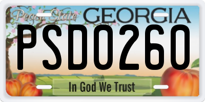 GA license plate PSD0260