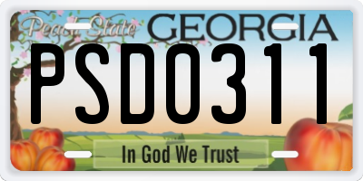 GA license plate PSD0311