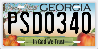 GA license plate PSD0340