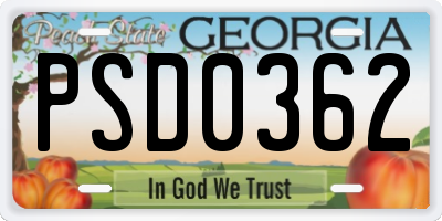 GA license plate PSD0362