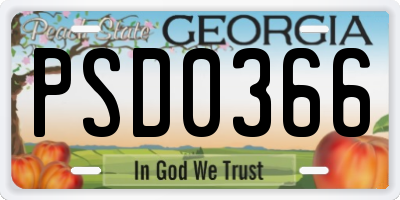 GA license plate PSD0366