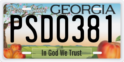 GA license plate PSD0381