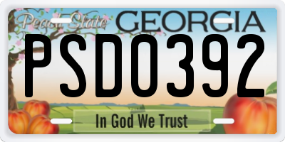 GA license plate PSD0392
