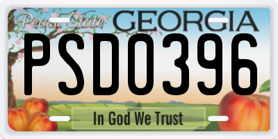 GA license plate PSD0396