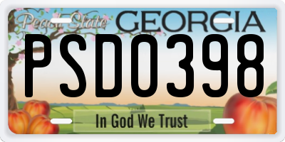 GA license plate PSD0398