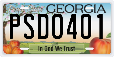 GA license plate PSD0401