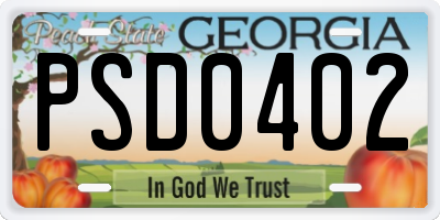 GA license plate PSD0402