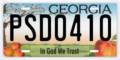 GA license plate PSD0410