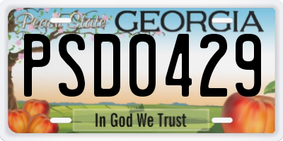 GA license plate PSD0429