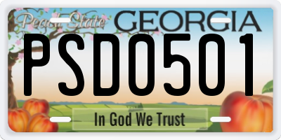 GA license plate PSD0501