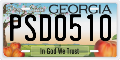GA license plate PSD0510