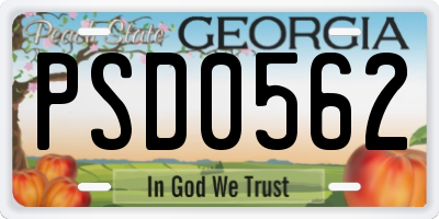 GA license plate PSD0562