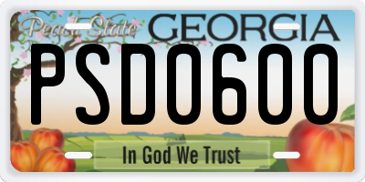 GA license plate PSD0600
