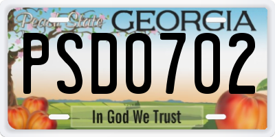 GA license plate PSD0702