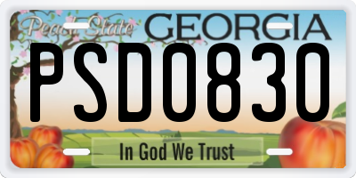 GA license plate PSD0830