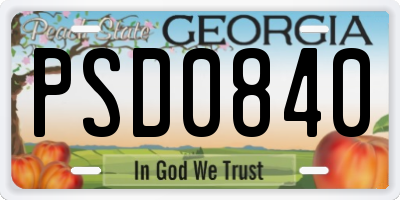 GA license plate PSD0840