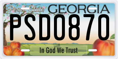 GA license plate PSD0870