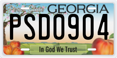 GA license plate PSD0904