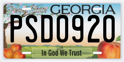 GA license plate PSD0920