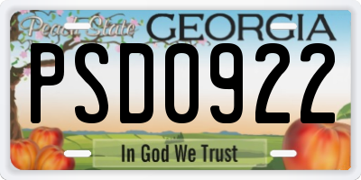 GA license plate PSD0922