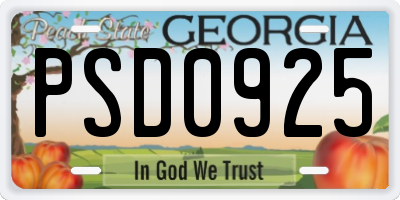 GA license plate PSD0925