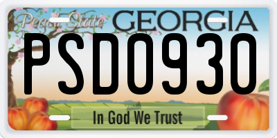GA license plate PSD0930