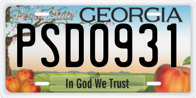 GA license plate PSD0931