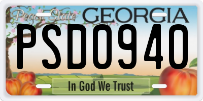 GA license plate PSD0940