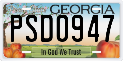 GA license plate PSD0947