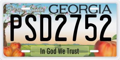 GA license plate PSD2752