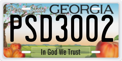 GA license plate PSD3002