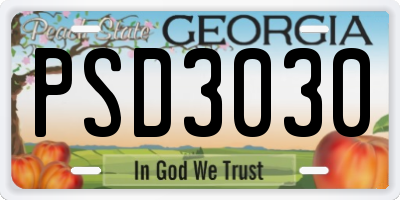 GA license plate PSD3030