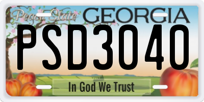 GA license plate PSD3040