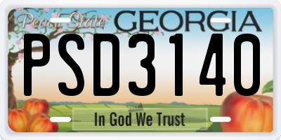 GA license plate PSD3140