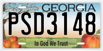 GA license plate PSD3148