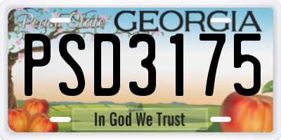 GA license plate PSD3175