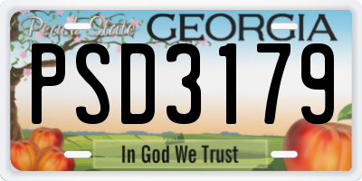 GA license plate PSD3179