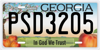GA license plate PSD3205