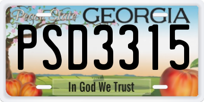 GA license plate PSD3315
