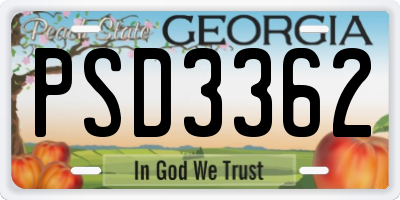 GA license plate PSD3362