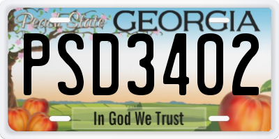 GA license plate PSD3402